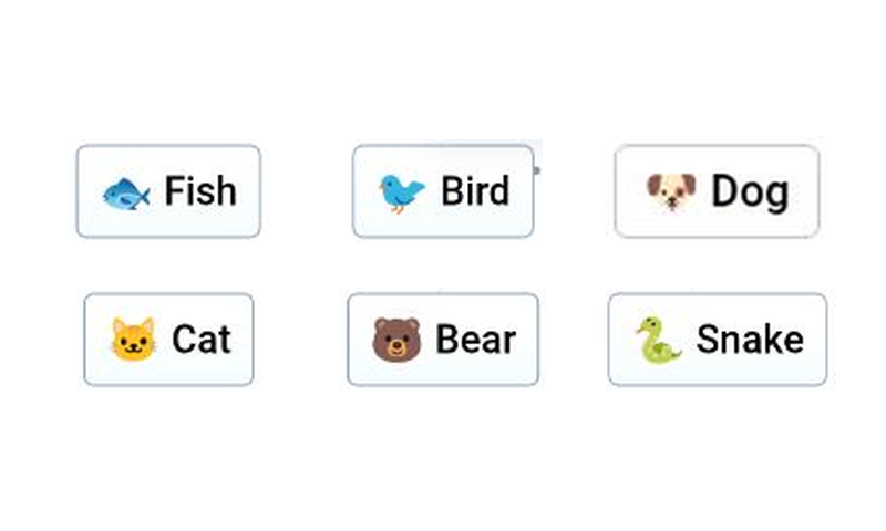 Infinite Craft sidebar showing Fish, Bird, Dog, Cat, Bear and Snake elements grouped together