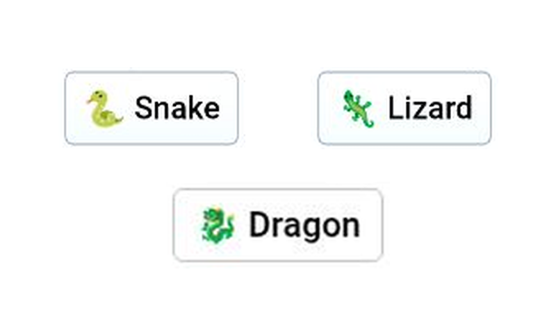 Infinite Craft canvas showing the Snake to Lizard to Dragon chain being built