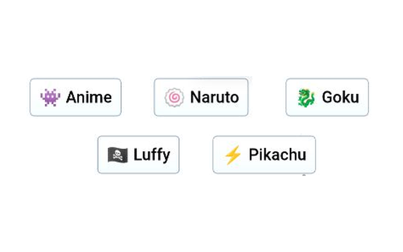 Infinite Craft canvas showing Naruto, Goku, Luffy and Pikachu connected to Anime