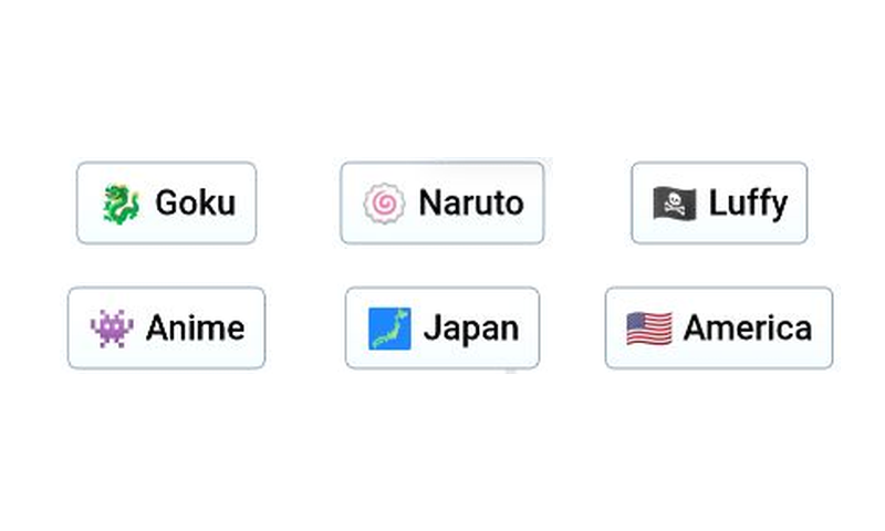 Infinite Craft sidebar showing anime character elements including Goku, Naruto, and Luffy grouped together
