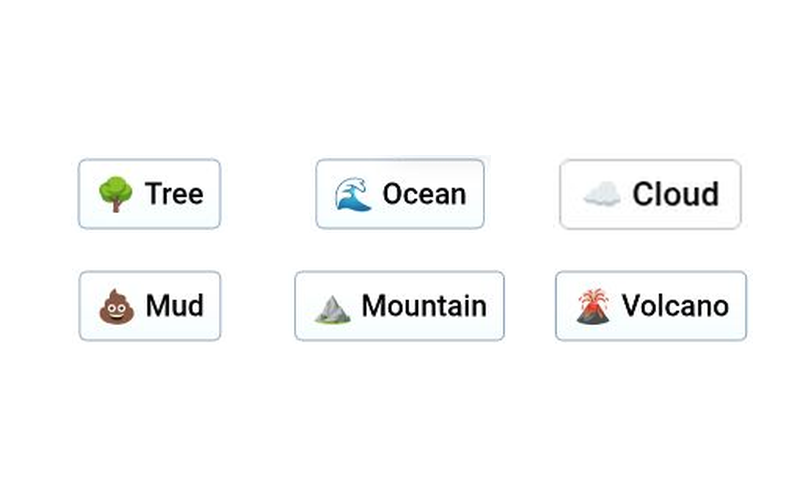 Infinite Craft canvas showing Tree, Ocean, Cloud, Mud and other second-generation elements