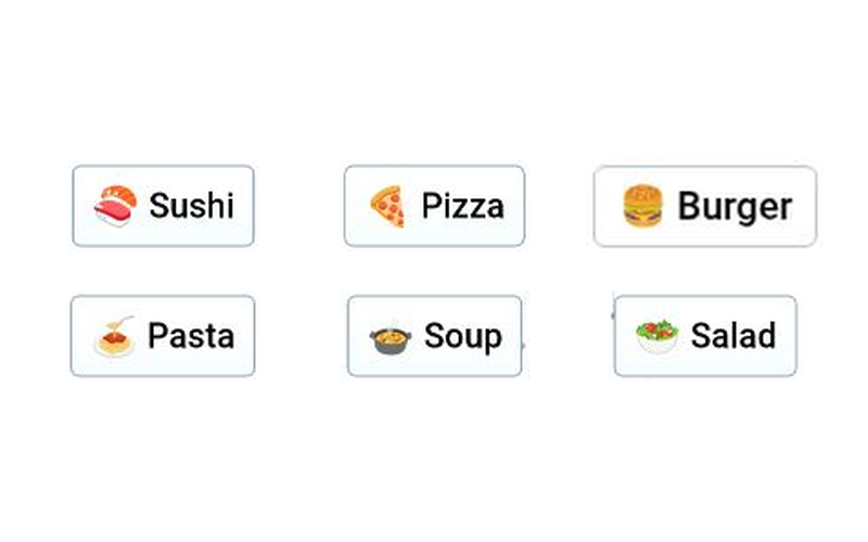 Infinite Craft canvas showing Sushi, Pizza, Burger and other completed food recipes