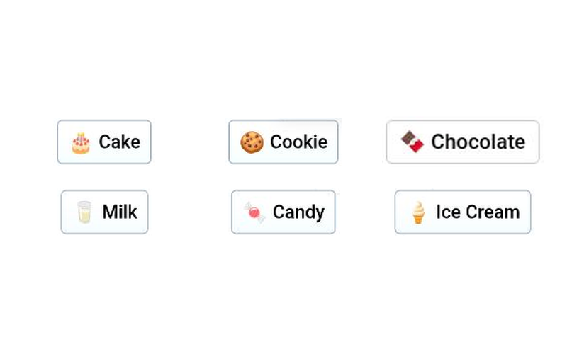 Infinite Craft sidebar showing Cake, Cookie, Chocolate and other dessert elements