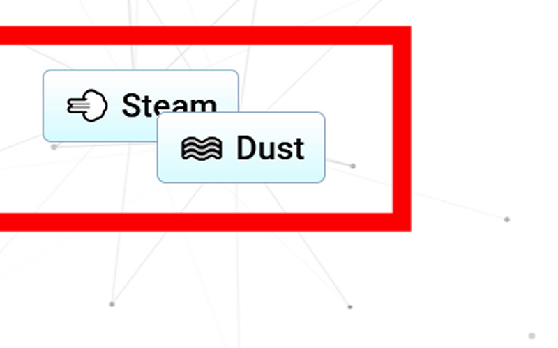Infinite Craft canvas showing two elements that failed to combine, with the sidebar still showing the library