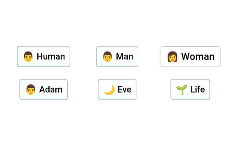 Infinite Craft sidebar showing Human, Man, Woman and related elements