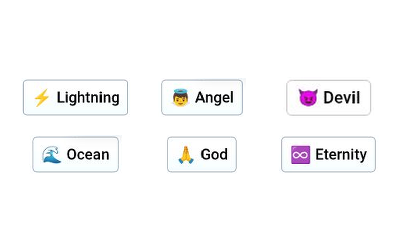 Infinite Craft sidebar showing Lightning, Angel, Devil, Ocean and other mythology foundation elements