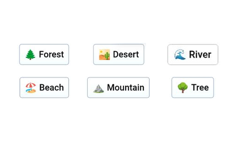 Infinite Craft canvas showing the full landscape set including Forest, Desert, River and Beach
