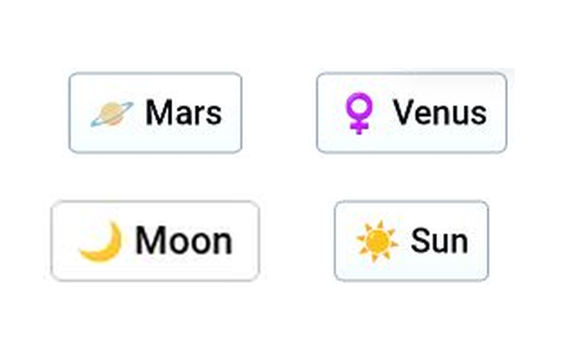 Infinite Craft canvas showing Mars, Venus, Moon and Sun elements connected