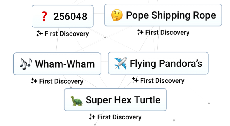 Infinite Craft First Discovery element glowing in the sidebar